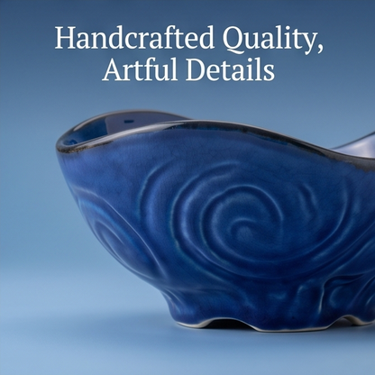 Ocean Blue Wavy Hand-Painted Ceramic Bowl
